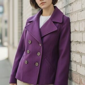 Old Navy Pea coat 70% Wool blend Double breasted Lined Women Size S Purple